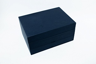 Кашированная коробка из переплетного картона шкатулка Синяя с ящиками