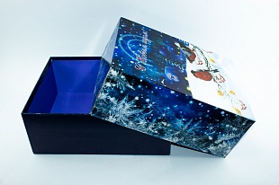 Кашированная коробка из переплетного картона крышка-дно Бриз новогодняя