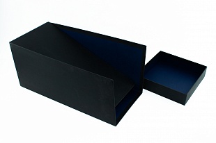 Кашированная коробка из переплетного картона крышка-дно Черная с откидным бортом 