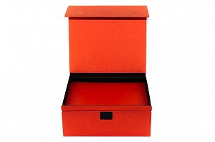 Кашированная коробка из переплетного картона шкатулка Красная с двойным дном