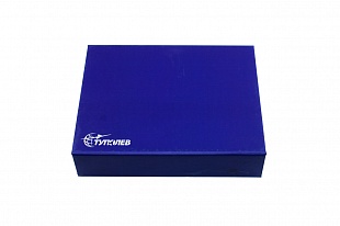 Кашированная коробка из переплетного картона шкатулка Туполев темно-синяя