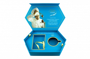 Кашированная коробка из переплетного картона шкатулка Lindt синяя